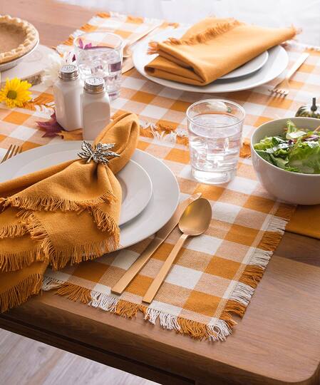 DII® Pumpkin Spice Heavyweight Check Fringed Placemat Set